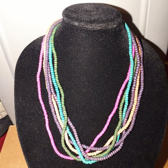 Multicolor Beaded Necklace With Layered Strands & Lobster Clasp Closure-VTG - Picture 1 of 3